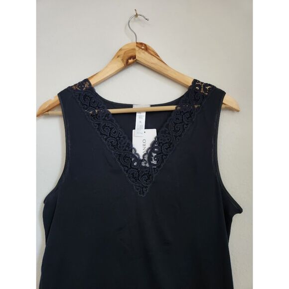 HANRO Moments Black Lace Trim Tank Top | Size XL - Picture 4 of 8